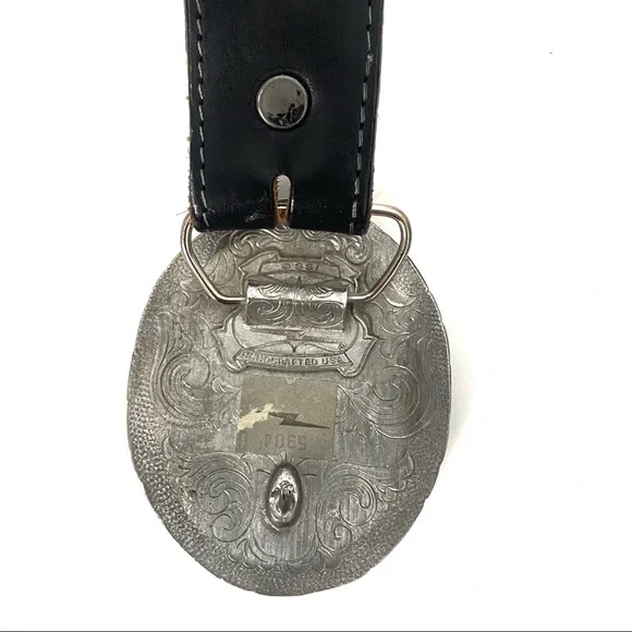 Vintage SSI Eagle Belt Buckle and Leather Embossed Belt display picture 2